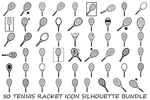 Tennis Racket Icon Silhouette Bundle, an Illustration by Designs_River