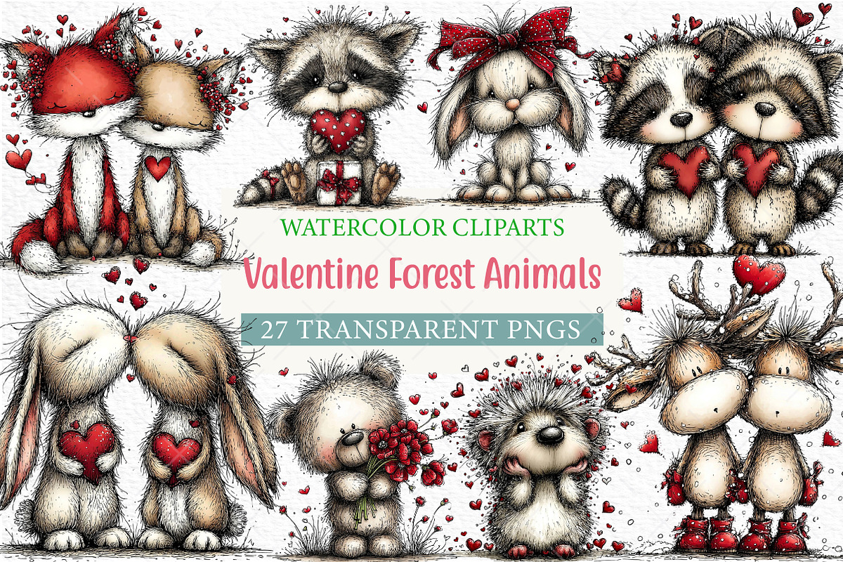 Watercolor Valentine Forest Animals, an Illustration by Craft Nest (Photo 1 of 7)