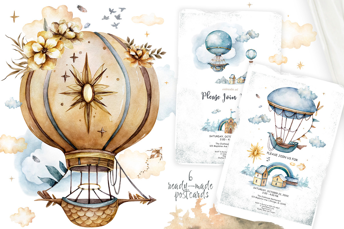Hot Air balloons. Sky dreamer set., an Illustration by Ann Art Houze (Photo 6 of 9)