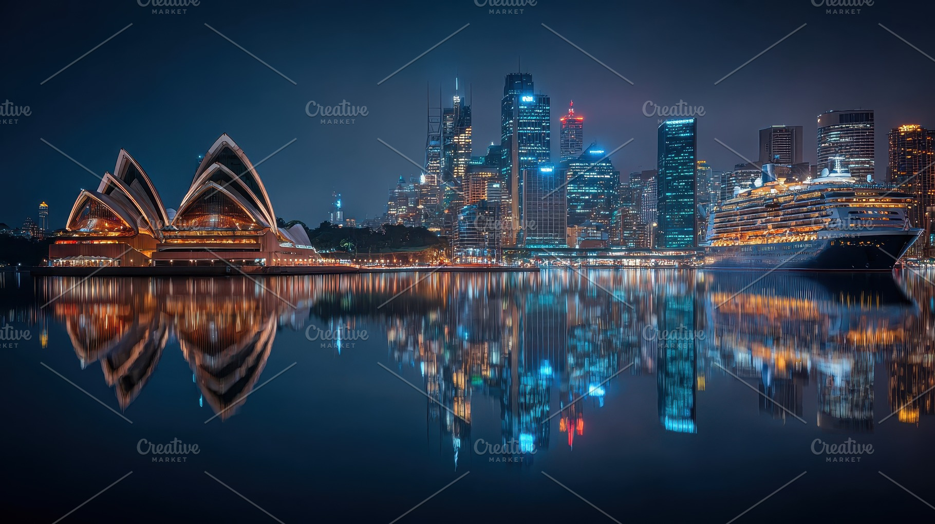 Sydney Opera House Night Skyline Cru, a Photo by Pixeness Studio
