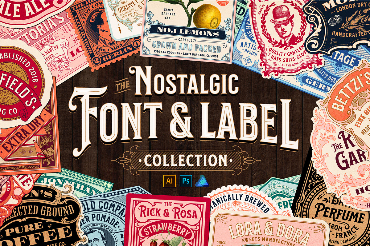 Nostalgic Font and Label Collection, a Graphic by Heritage Type Co. (Photo 1 of 14)