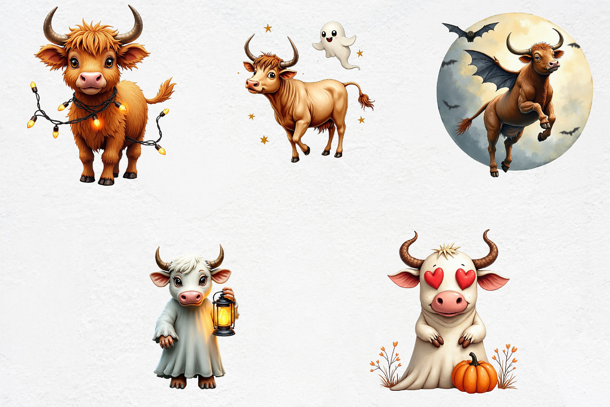 Halloween Highland Cow Ghost Clipart, an Illustration by CrexoraLab (Photo 4 of 5)