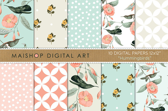 Seamless Digital Paper Hummingbirds preview 4