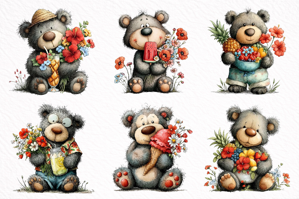 Summer Teddy Bear Clipart, an Illustration by DreamArtGraphic (Photo 7 of 8)