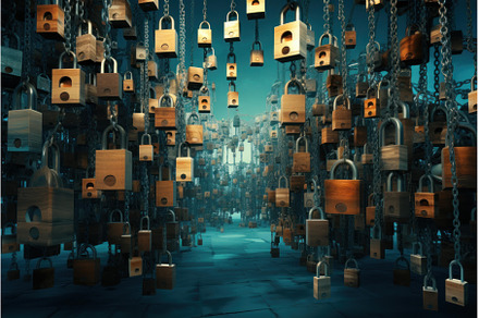 Padlock network. Generate Ai, a Technology Photo by Ylivdesign