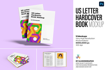 US Letter Hardcover Book Mockup, a Books & Magazine Mockup by Illusiongraphic