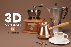 3D Set Of Objects For Making Coffee.