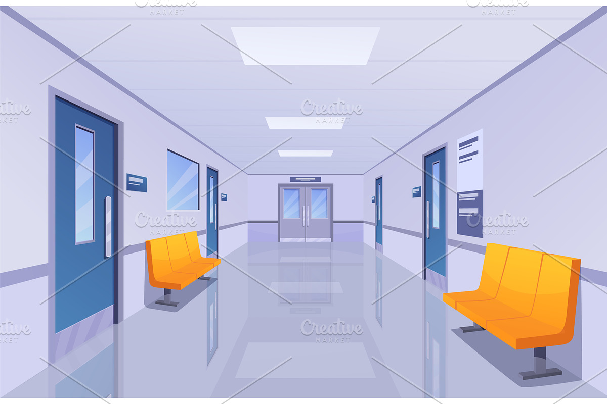 Hospital empty corridor interior, a Healthcare Illustration by Valerie Bodnar