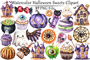 Watercolor Halloween Sweets Clipart, a Seasonal Illustration by CitraGraphics (Thumbnail 1 of 8)