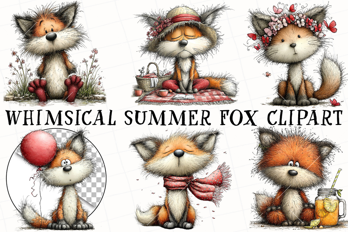 Whimsical Summer Fox Clipart, an Illustration by OK Design (Photo 2 of 6)