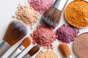 Set of different makeup brushes and colorful powders, a Beauty & Fashion Photo by AlyaAnd