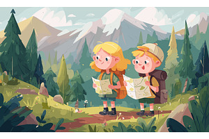 Children hiking background. Cartoon, an Illustration by Stock-Smart-Start