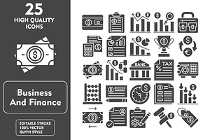 25 Business and finance Glyph Icons, an Icon by Pexelpy