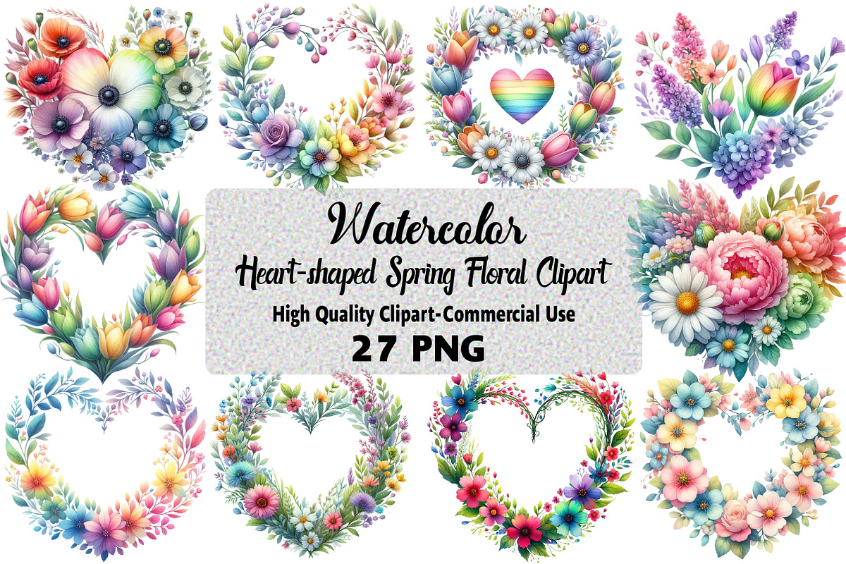 heart-shaped spring floral clipart, an Illustration by Daily.Designs (Photo 1 of 5)