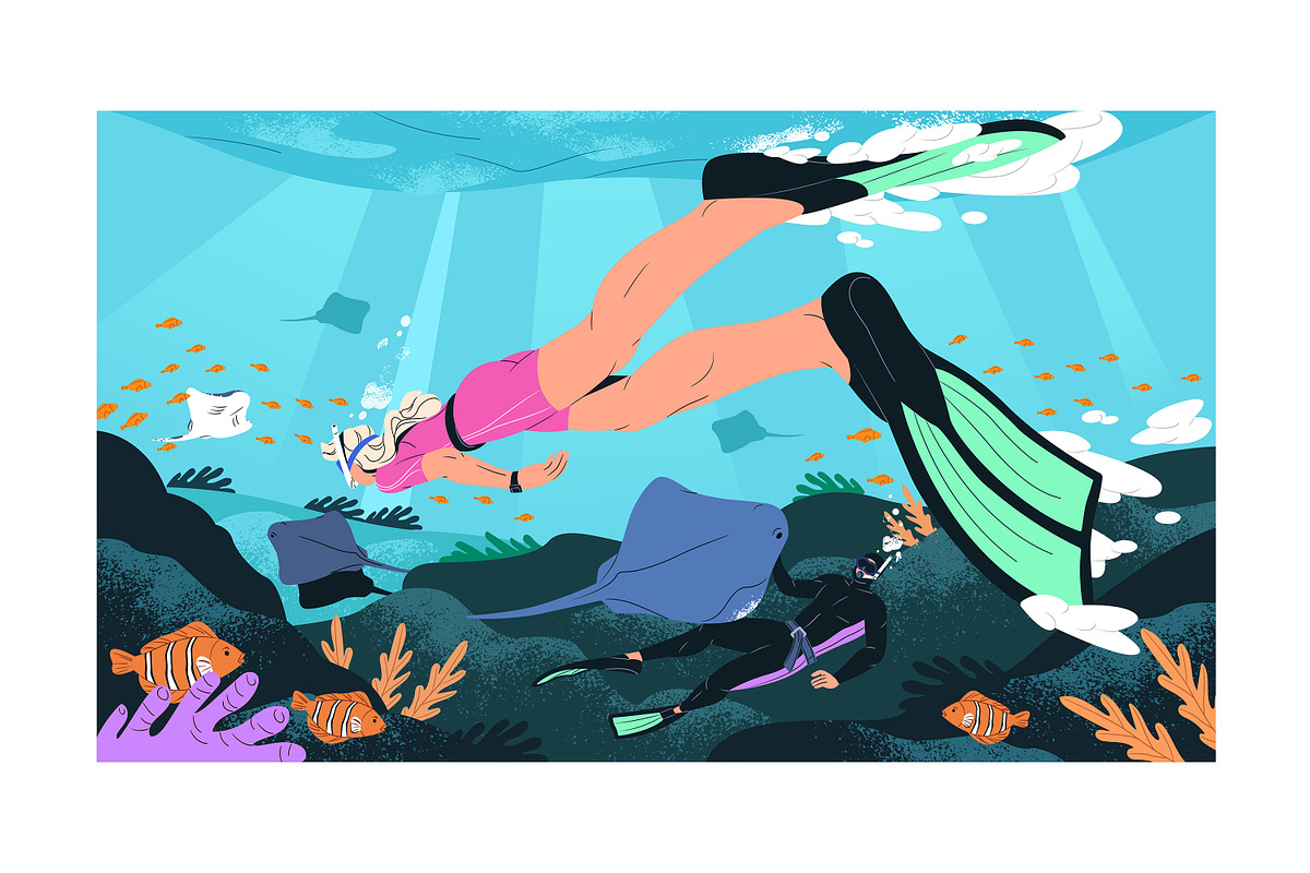 People swim underwater. Scuba diving, a Sport Illustration by PaperTrident (Photo 6 of 9)