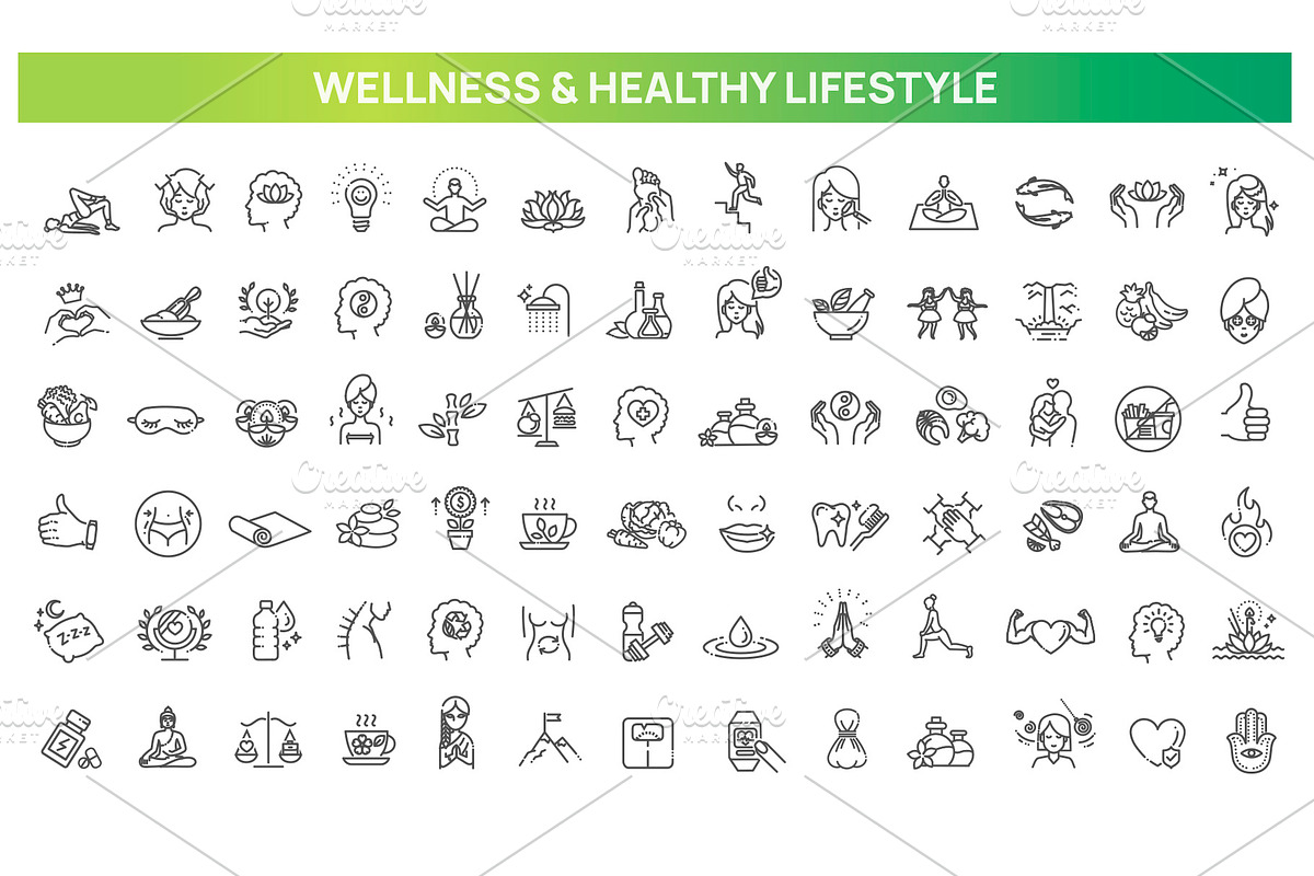 Wellness and Healthy Line Icons Set, an Outline Icon by Tettygreen (Photo 1 of 3)