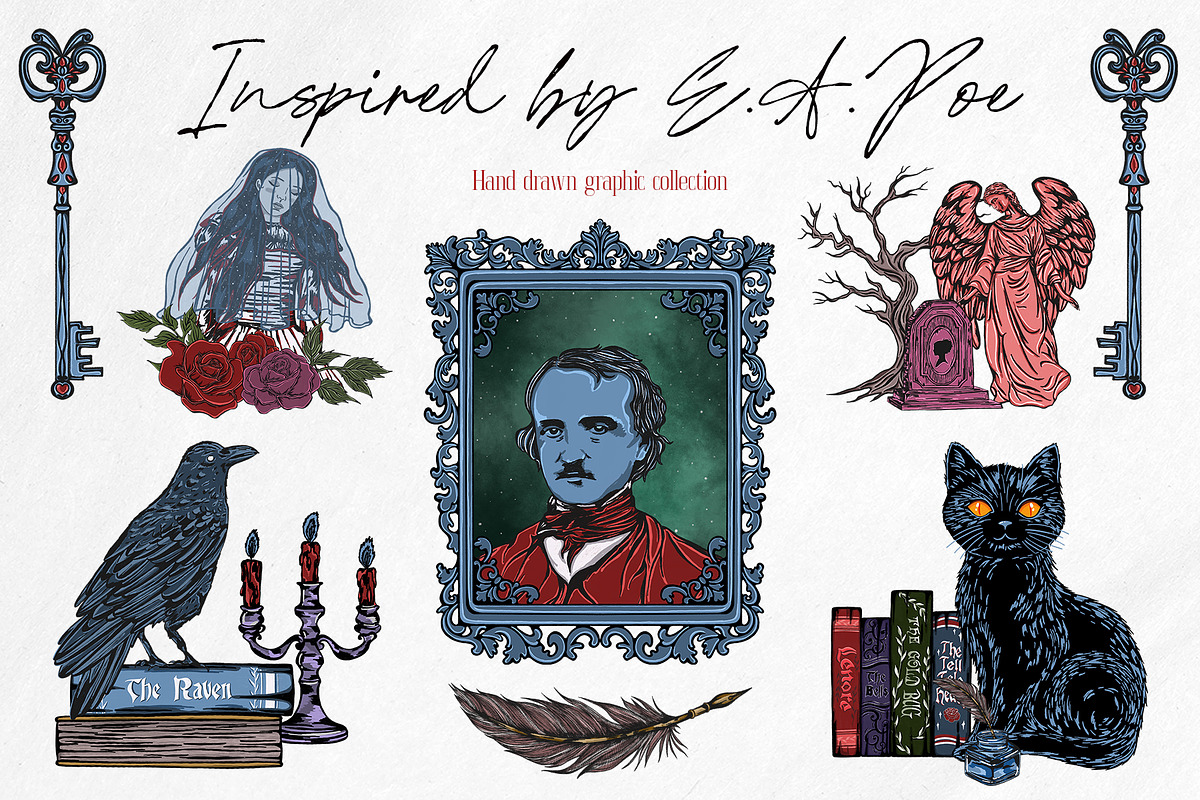 Edgar Allan Poe Gothic Clipart set, a Person Illustration by Yelloo Fish (Photo 1 of 19)