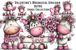 Valentine Whimsical Unicorn Clipart, an Illustration by Dream Creation