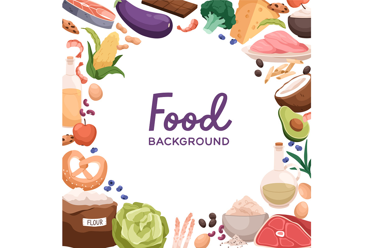Healthy food set + frame background, a Food Illustration by Good Studio (Photo 3 of 3)
