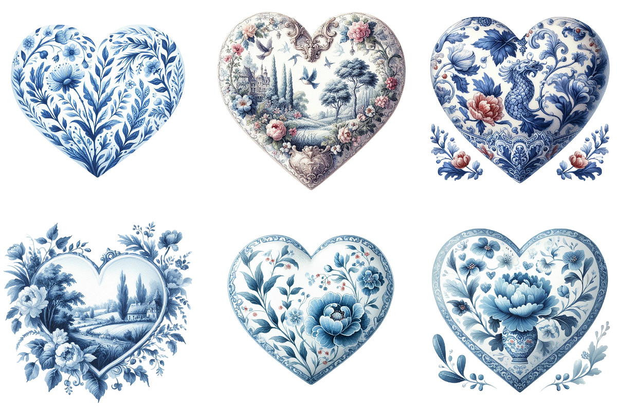 Chinoiserie Blue Toile Heart Waterco, an Illustration by DreamArtGraphic (Photo 2 of 4)