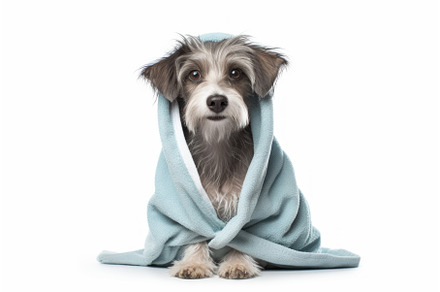 Clean Dog white bathrobe. Generate, an Animal Photo by Ylivdesign