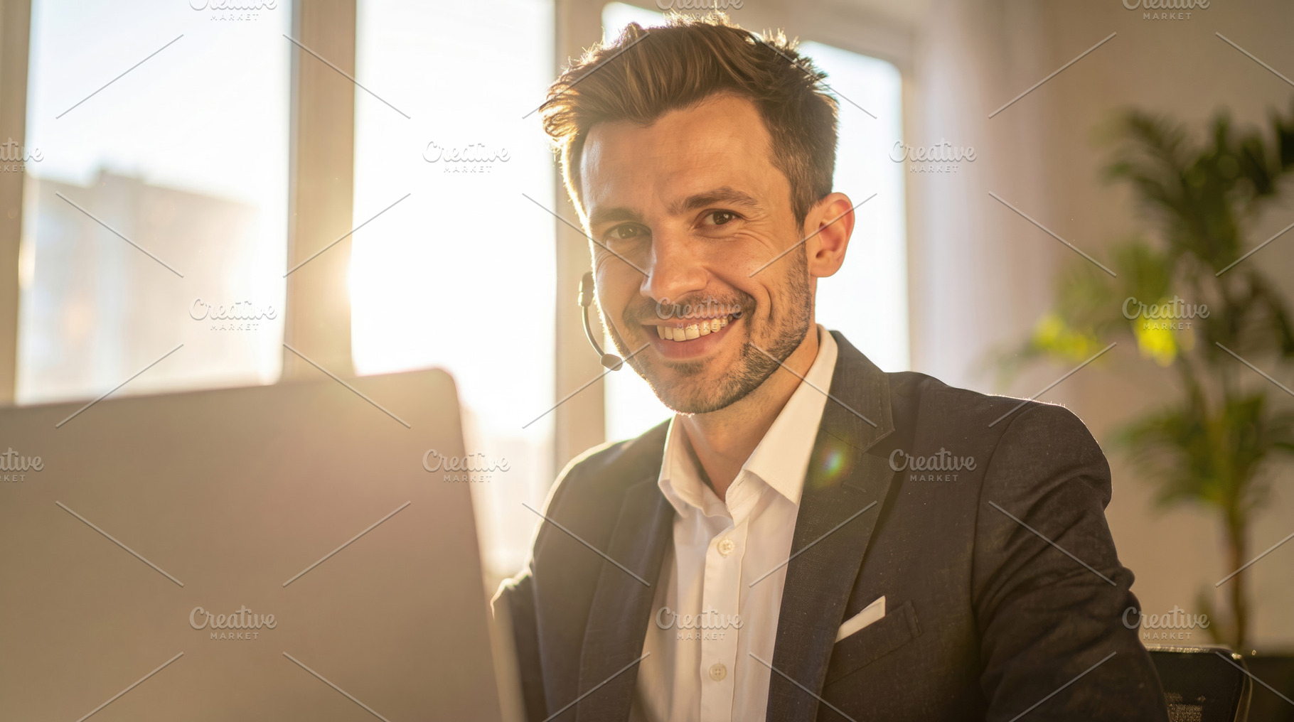 Smiling Customer Support Agent at Desk, a Business Photo by Davizro's Market