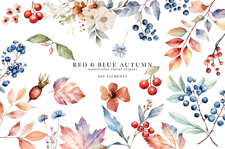 watercolor autumn flowers clipart, a Decorative Illustration by Patishop Art