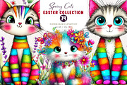 Whimsical Spring Cats Clipart, an Illustration by CreationArt (Thumbnail 1 of 7)