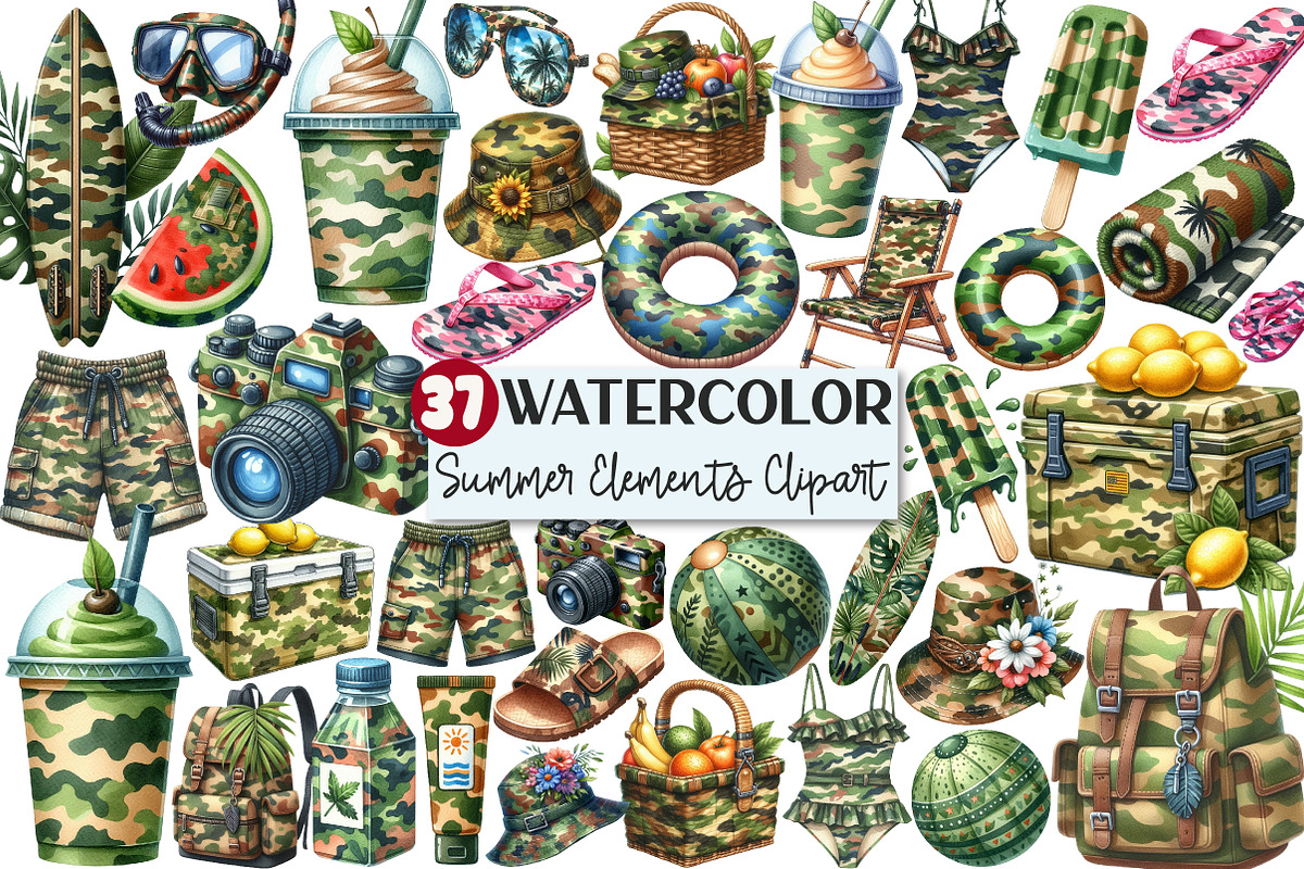 Camouflage Summer Elements Clipart, an Illustration by Rose Art (Photo 1 of 8)