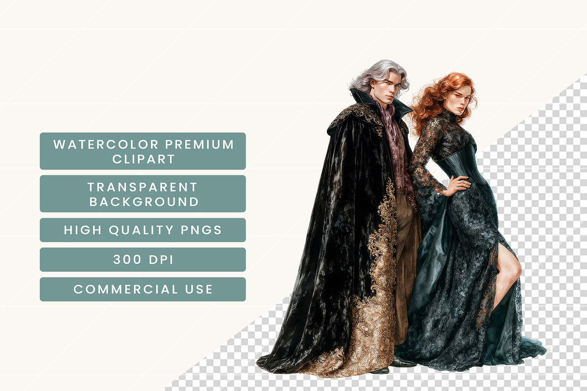 Watercolor Gothic Romance Clipart, a Person Illustration by BusyDaydesign (Photo 7 of 9)