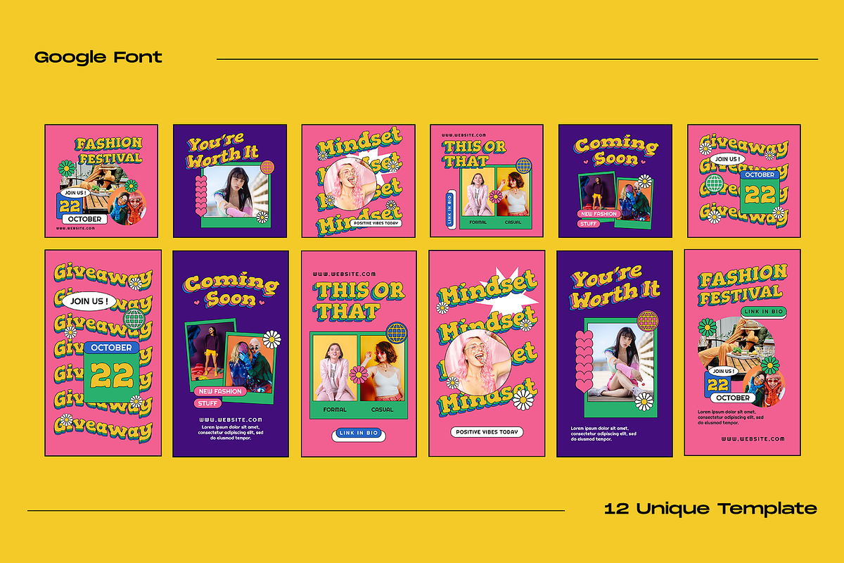 Memoir 90s Neon Instagram Template, a Social Media Template by Shinra Labs (Photo 5 of 6)
