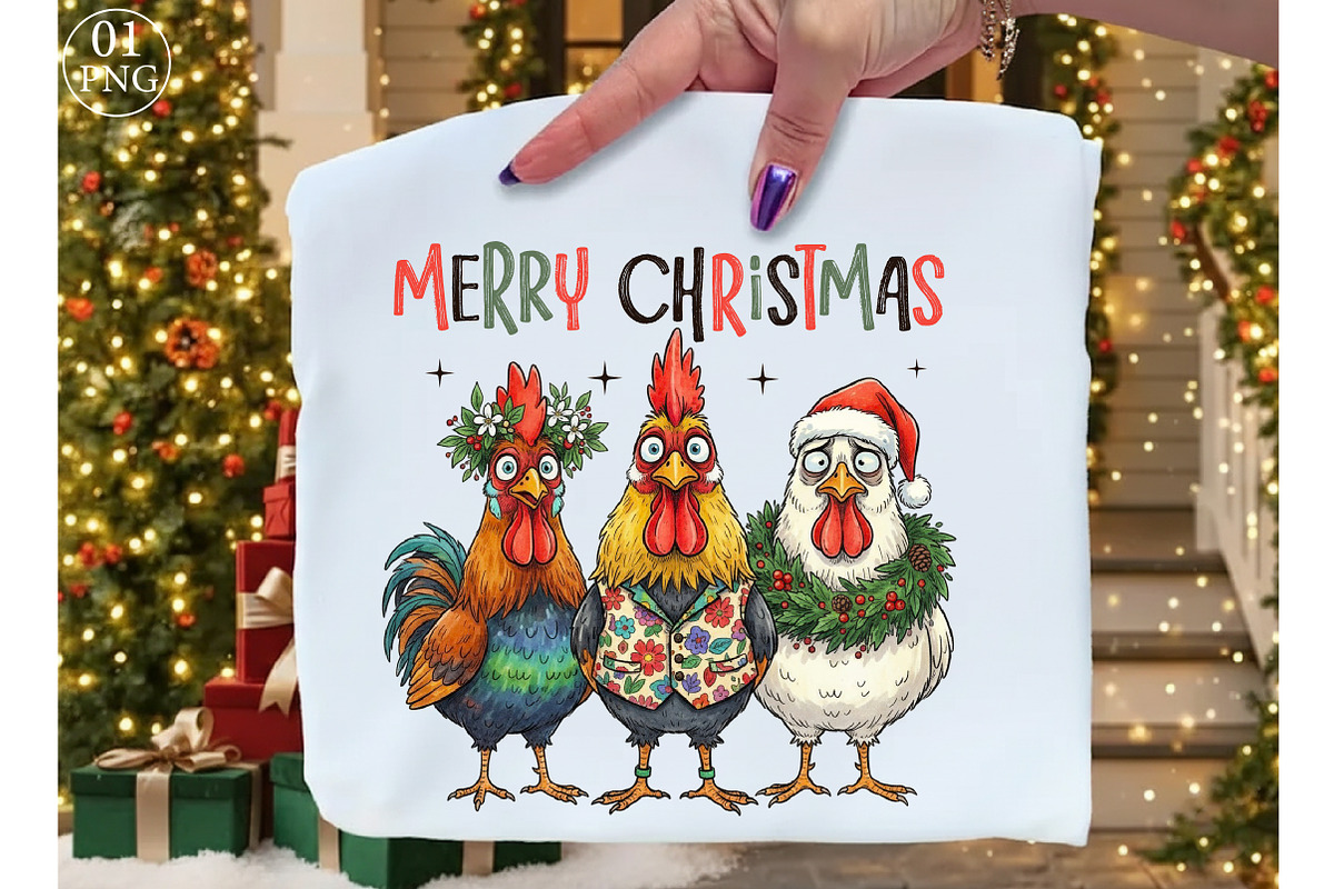 Merry Christmas, Funny Roosters PNG, an Illustration by Libby Wishes (Photo 1 of 8)