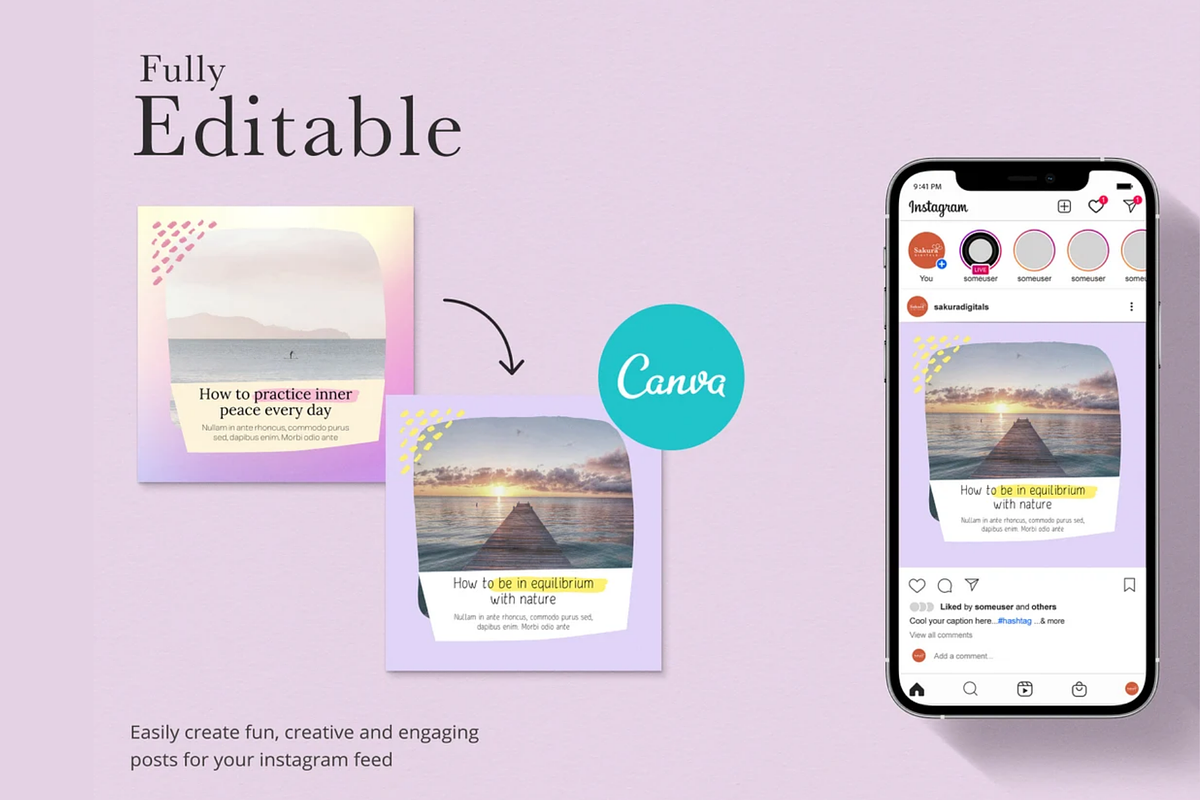 Instagram Bundle Templates: Gradient, a Templates & Theme by Sakura Digitals (Photo 2 of 9)