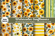 Watercolor Sunflowers Digital Paper, a Decorative Illustration by HubbaDigitals (Thumbnail 3 of 3)