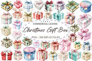 Whimsical Christmas Gift Box Clipart, an Illustration by designcity5