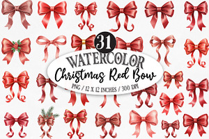 Vintage Christmas Red Bow Bundle, an Illustration by Designking