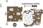 Christmas patterns with hippo, a Pattern Graphic by vatrushkaprint_store (Thumbnail 1 of 3)