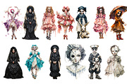 Gothic Vintage Dolls Clipart Bundle, a Person Illustration by InkyQueenArt (Thumbnail 4 of 5)