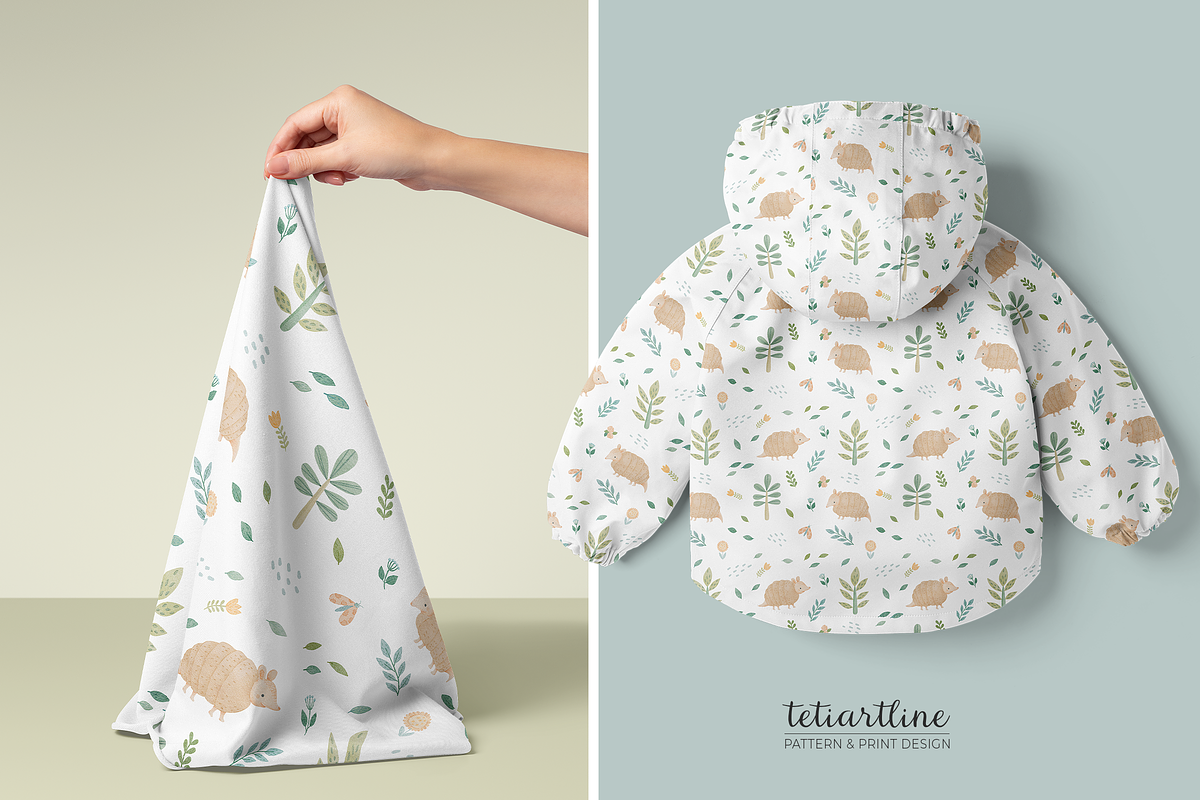 CUTE WOODLAND ARMADILLO PATTERN SET, a Pattern Graphic by tetiartline (Photo 6 of 6)