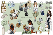 Neutral travel girls clipart set png, a Person Illustration by Parinaz Wadia Design (Thumbnail 2 of 10)