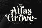 Atlas Grove-Alternates and Ligatures, a Serif Font by Zane Studio (Thumbnail 1 of 22)