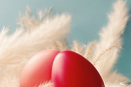 Happy Easter. Colourful painted easter eggs on rustic background, a Holiday Photo by Anneleven