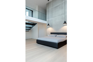 Modern minimalist bedroom with loft, an Architecture Photo by Lermont51