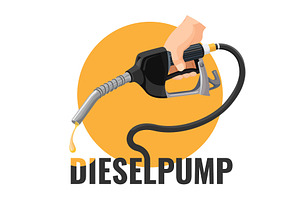 Diesel Pump Promotional Logotype With Fuel Nozzle And Yellow Circle