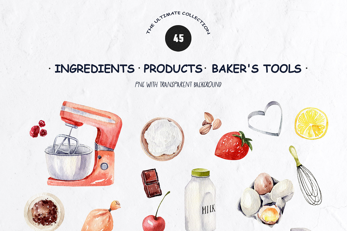 LET'S BAKE Watercolor Aesthetic set, a Food Illustration by anastasiia.art (Photo 11 of 13)