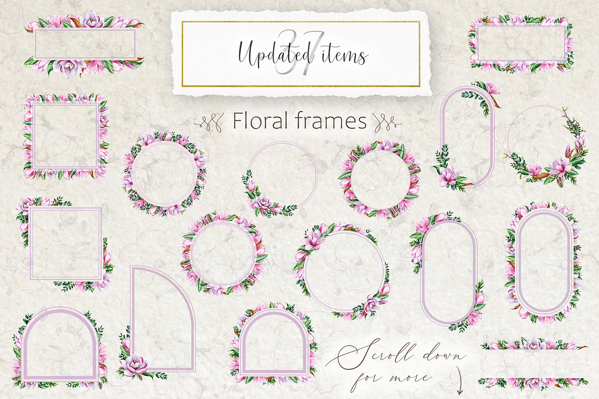Pink Magnolia Watercolor Collection, a Decorative Illustration by AnitaPol (Photo 12 of 14)