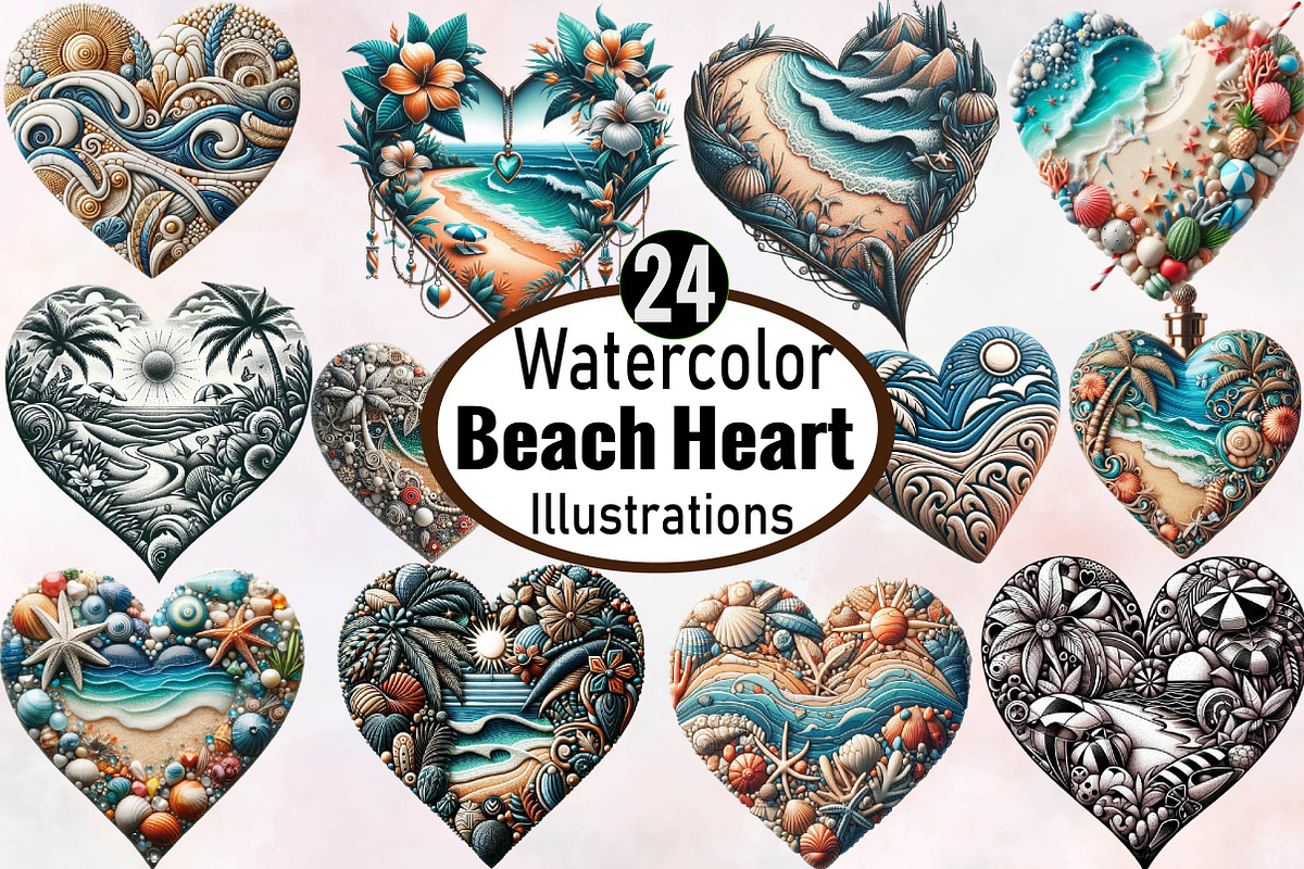 Beach Heart  Clipart Bundle, an Illustration by SVGArt (Photo 1 of 8)