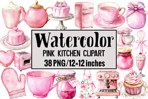 Pink Kitchen Clipart, an Illustration by Design Market