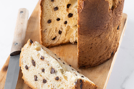 Christmas cake panettone on marble background, a Photo by etorres69
