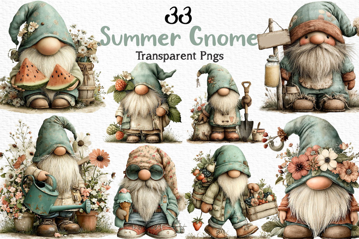 Whimsical Summer Gnome Clipart Png, an Illustration by Craft Nest (Photo 1 of 12)